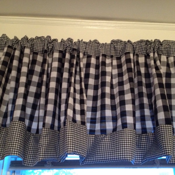 Black and White Gingham Valance Check Valances Checkered Curtains farm house vintage look