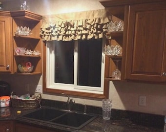Handmade Ruffled Burlap Valance, Rustic Kitchen Decor