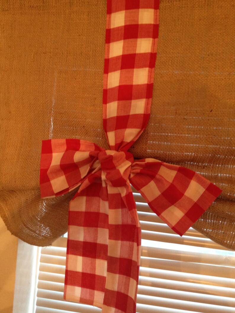 Burlap Tie up Valance With Red Gingham Tie up Shade Tieup Etsy