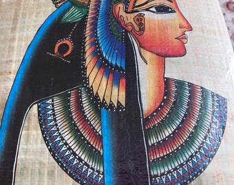 Handmade Egyptian Papyrus Art: Queen Nefertiti, Ancient Decor w/Bookmark