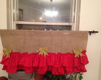 Christmas Burlap and Red Ruffles Valance