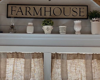 Burlap Tie Up Valance Tie up curtain Kitchen valance Tie up shade vintage look farmhouse decor