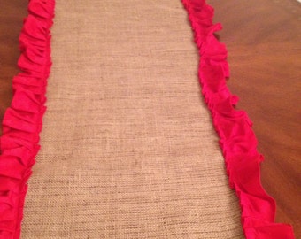 Burlap and Red Ruffles Table Top Tablecloths with Ruffles Wedding Runner