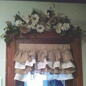 Burlap Ruffled Valance 50''X20'' with 2 Shades of Burlap Window Treatment