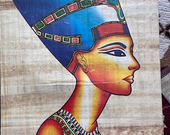 Handmade Egyptian Papyrus Painting: Nefertiti Portrait 12”x16”