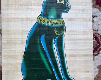 Handmade Papyrus with ancient Egyptian goddess, Bastet / 12”X16”/ w/ free bookmark