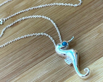 Sea Horse Necklace, Sea Life Jewelry, Beach Charm Necklace, Sterling Silver Necklace, Hawaiian Necklace, Vacation Jewel, Unique Gift for Mom