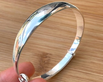 Solid Silver Bangle Bracelet Women, 999 Silver Jewelry, Adjustable Bracelet, Chunky Silver Bangle, Birthday Gift, Christmas Gift, Push Pull