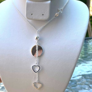 Sterling Silver Drop Necklace, Heart Drop Necklace, Double Heart Necklace, Minimalist Necklace, Heart Pendant Necklace, Gift for Wife
