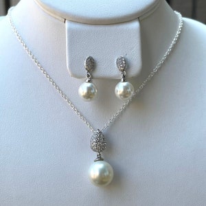 Sterling Silver Pearl Jewelry Set, Pearl Necklace Earrings Set, Bridal Pearl Set, Bridesmaid Gift, For Wedding Day, Freshwater Pearl Jewelry