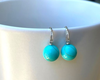 Sterling Silver Turquoise Dangle Earrings, Natural Turquoise, Blue Turquoise Drop Earrings, Turquoise Jewelry, Birthday Gift, Boho Earrings