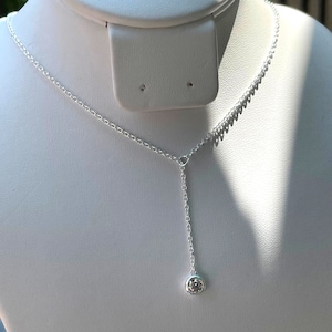 Sterling Silver Lariat Necklace for Women, CZ Lariat Necklace, Y Necklace, Minimalist Necklace, Dainty Necklace, CZ Jewelry, Drop Necklace