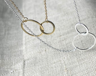 Gold Circle Necklace, Double Circle Necklace, Friendship Necklace, Sterling Silver Circle Necklace, Dainty Necklace, Interlocking Necklace