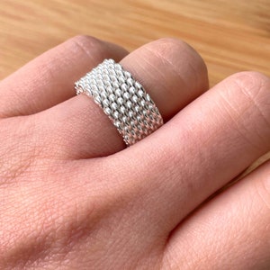 925 Sterling Silver Band Ring, Mesh Ring, Woven Ring, Unisex Ring, Statement Ring for Men, for Women, Christmas Gift for Mom, Birthday Gift