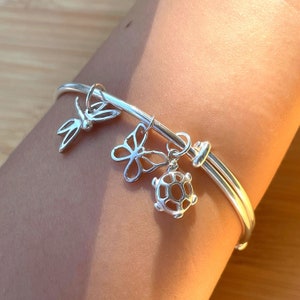 Turtle Charm Bangle Bracelet, Sterling Silver Bangle for Women, Adjustable Bracelet, Animal Charm Bracelet, Minimalist Bangle, Birthday Gift