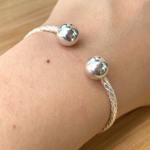 Sterling Silver Cuff Bracelet with Ball Ends Unique Design Sterling Silver Cuff Bracelet with Ball Ends Unique Design