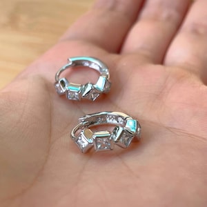 Sterling Silver Huggie Earrings, Cubic Zirconia Huggie Earrings, Bezel Huggies, Tiny Hoop Earrings, Huggie Jewelry, Bridal Earrings, Dainty