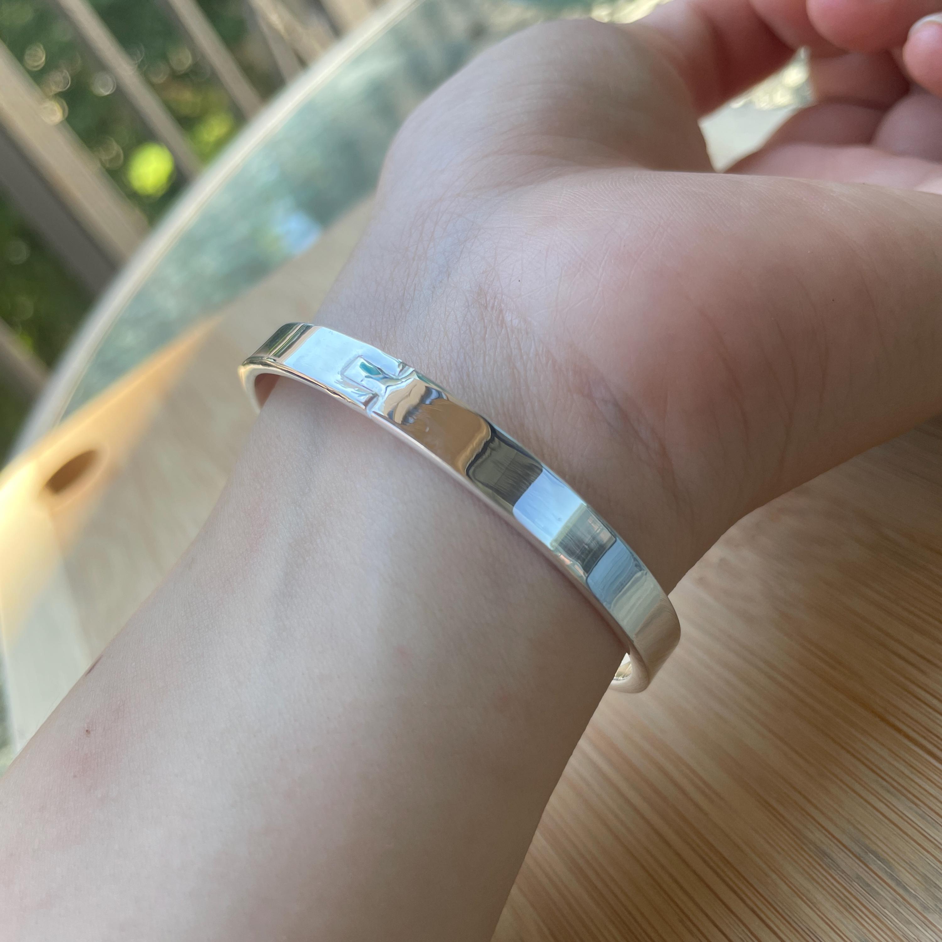 Solid Silver Bangle, Chunky Silver Bracelet for Women, Hinged