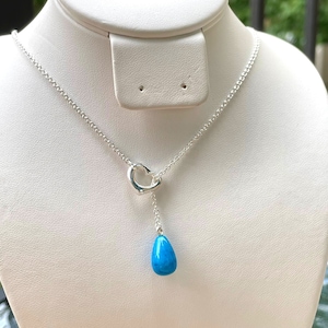 Heart Lariat Necklace, Sterling Silver Drop Necklace, Blue Opal Necklace, Lariat Y Necklace, Minimalist Necklace, Teardrop Necklace, Unique