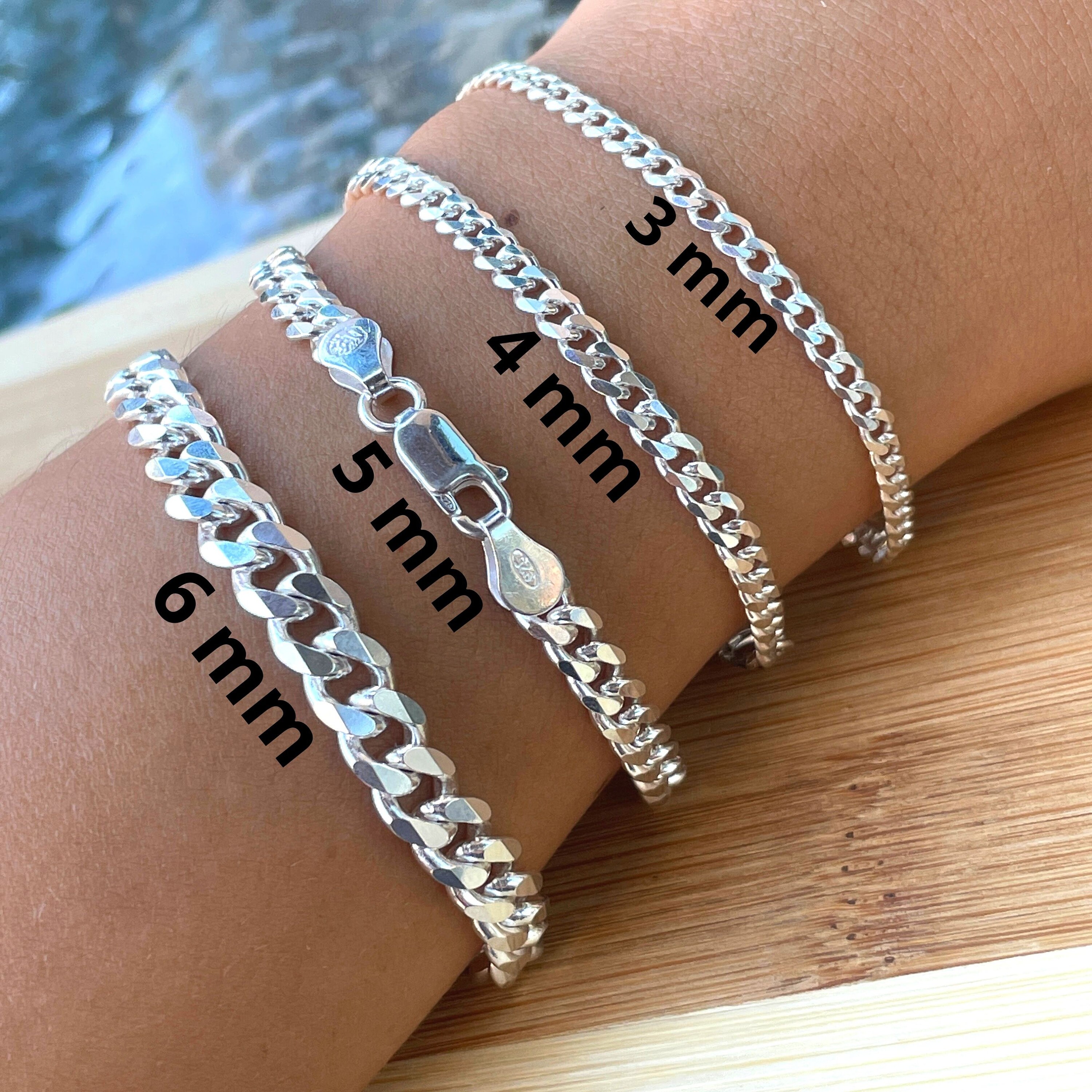 Sterling Silver Curb Chain Bracelet, Mens Cuban Link Sterling Silver Curb Chain Bracelet, Mens Cuban Link