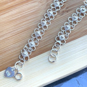 Silver Boho Anklet, Flower Anklet, Sterling Silver Anklet Women, Chain Anklet, Hippie Anklet, Bohemian Anklet, Ankle Bracelet, Summer Jewel