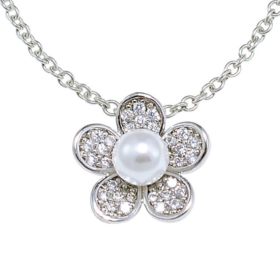 Sterling Silver 16 2 Extension CZ /& Cultured Freshwater Pearl Heart Necklace