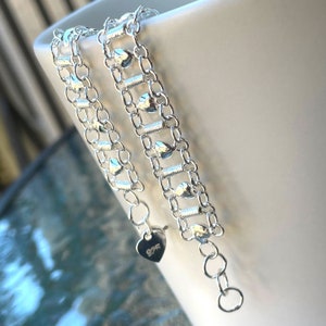 Silver Hearts Anklet, Chain Ankle Bracelet, Hippie Anklet, Boho Ankle Bracelet, Sterling Silver Anklet for Women, Bohemian Anklet 10 Inches
