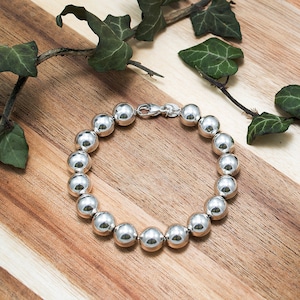 Silver Ball Bracelet 10mm, Chunky Beaded Bracelet, Statement Bracelet Silver, 925 Sterling Silver, Layering Bracelet, Christmas Gift for Mom