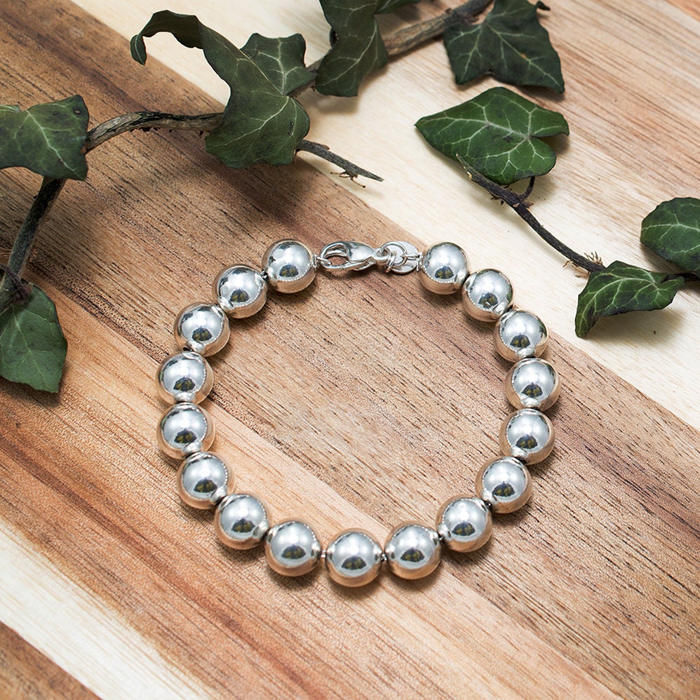 Silver Ball Bracelet 10mm, Chunky Beaded Bracelet, Statement