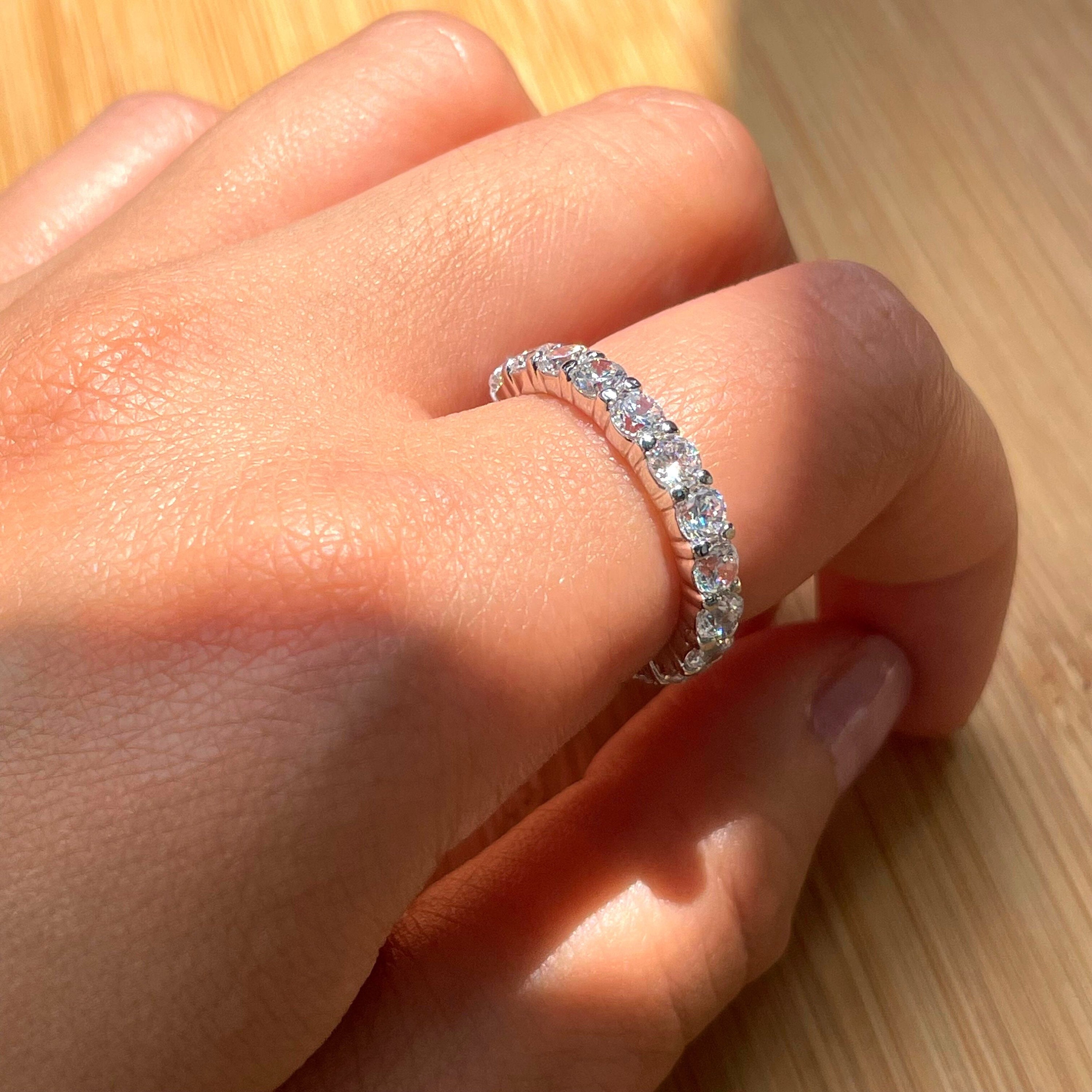 Radiant Cut Cubic Zirconia .925 Sterling Silver Eternity Band Ring Siz