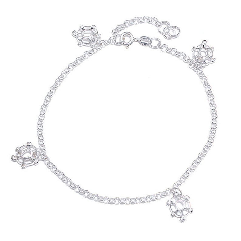 Turtle Charm Anklet Sterling Silver Beach Anklet Turtle Ankle Bracelet Ocean Lover Jewelry Layered Anklet Sea Turtle Anklet 10 Inches