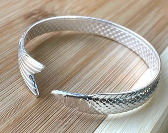 Silver Fish Bracelet, Fish Bangle for Women, Open Cuff Bracelet Silver, Pure Silver Bracelet, 999 Silver Jewel, Koi Fish Bracelet, Gift Idea