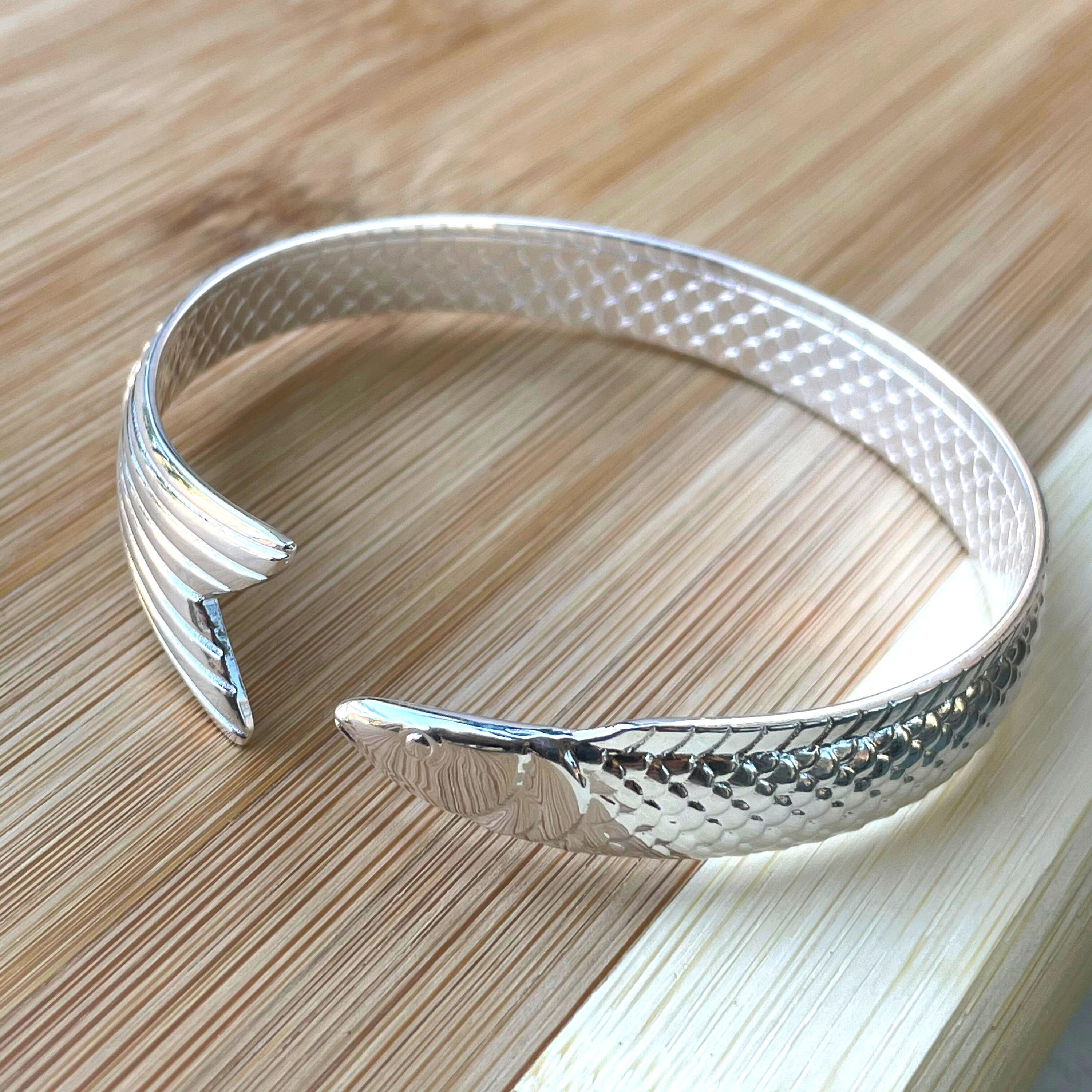 Silver Fish Bracelet, Fish Bangle for Women, Open Cuff Bracelet