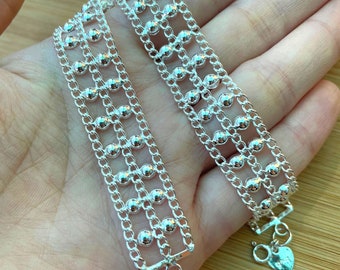 Boho Anklet for Women, Hippie Ankle Bracelet, Belly Dancer Anklet 10 Inch, Sterling Silver Anklet, Silver Chain Anklet, Birthday Gift, Beach
