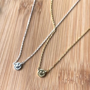 Smiley Face Necklace, 14K Gold Plated, Silver Smile Necklace, Smiley Face Emoji, Sterling Silver Small Happy Face Necklace, Dainty Necklace