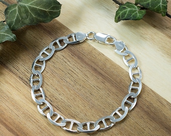 925 Silver Mariner Chain, Mariner Chain, Solid Silver, Link Bracelet, Anchor Mariner Bracelet, for Boys, Christmas Gift, Stocking Stuffer