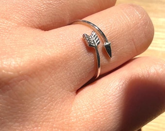 Silver Arrow Ring, Open Arrow Ring, Adjustable Ring, Sterling Silver Ring, Stackable Ring, Graduation Gift, Arrow Jewelry, Boho Ring, Midi