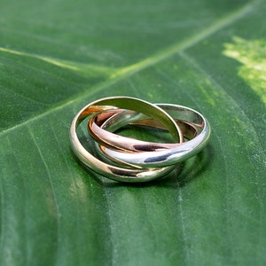 Three Tone Rolling Ring, Women&#39;s Spinning Ring, Rolling Ring, Rose Gold, Interlocking Ring, Rolling Band, Christmas Gift, Birthday Gift