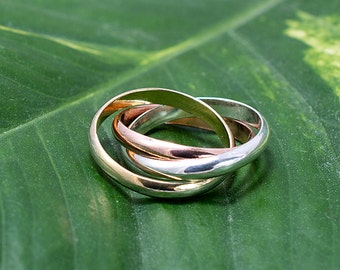 Three Tone Rolling Ring, Women's Spinning Ring, Rolling Ring, Rose Gold, Interlocking Ring, Rolling Band, Christmas Gift, Birthday Gift