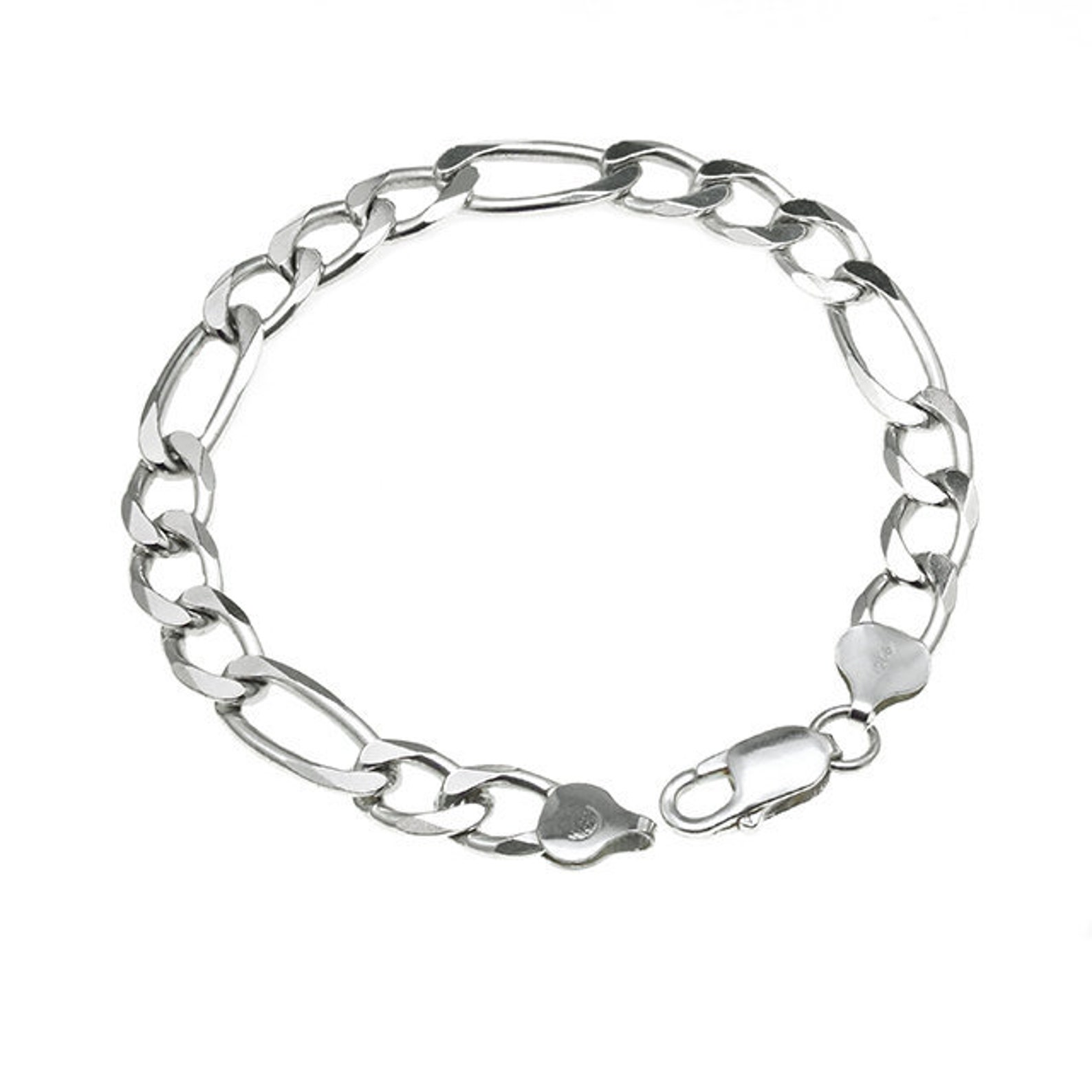 Solid Silver Figaro Men's Bracelet Silver Unisex Link Etsy