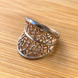 Sterling Silver Statement Ring, Size 9 Ring, Thumb Ring, Sterling Silver Lace Ring, Wide Ring for Women, Birthday Gift, Unique Ring