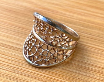 Sterling Silver Statement Ring, Size 9 Ring, Thumb Ring, Sterling Silver Lace Ring, Wide Ring for Women, Birthday Gift, Unique Ring
