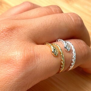 Gold Snake Ring, Sterling Silver Serpent Ring, Dainty Ring, Wrap Ring, Stackable Ring, Minimalist Ring, Thumb Ring, Adjustable Ring Women
