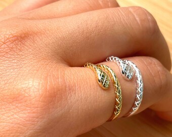 Gold Snake Ring, Sterling Silver Serpent Ring, Dainty Ring, Wrap Ring, Stackable Ring, Minimalist Ring, Thumb Ring, Adjustable Ring Women
