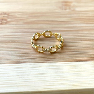 Link Chain Ring, Gold Ring, Unique Stacking Rings, CZ Simulated Diamond Ring, Paved Ring for Women, Statement Jewelry, Her Minimalist Ring