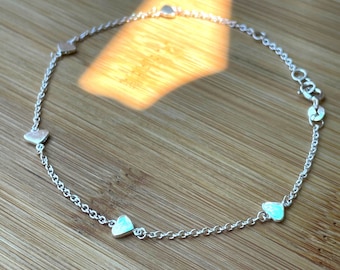 Silver Heart Anklet, Sterling Silver Heart Anklet Bracelet, Layered Anklet, Boho Anklet, Minimal Anklet, Dainty Anklet 10'', Birthday Gift