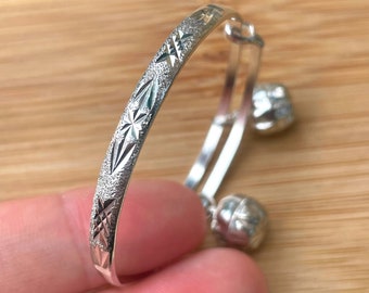 Sterling Silver Baby Bangle Bracelet, Baby Anklet with Bells, Adjustable Bangle, Toddler Bracelet, Kids Jewel, Baptism Gift, First Birthday