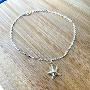 Starfish Anklet, Sterling Silver Star Anklet, Sea Star Charm, Layered Anklet Silver, Minimalist Anklet, Silver Chain 10 Inch, Ankle Bracelet