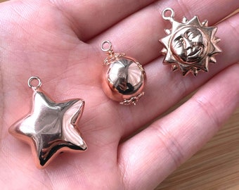 Rose Gold Sun Star Ball Charm Set, Boho Jewelry, Astrology Pendant, Celestial Charms, Friendship Jewelry, For Bracelet Charms, For Necklace