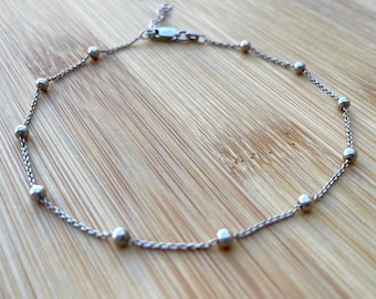 Sterling Silver Anklet, Simple Silver Anklet, Satellite Chain, Dainty Silver Ankle Bracelet, Adjustable Anklet, Minimalist Anklet 10 Inches